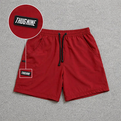Short Cargo Street com Bolso Funcional Vermelho com patch Thug Nine Retangular