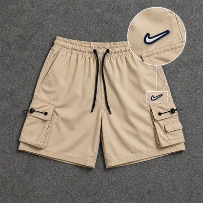 Short Cargo Streetwear Dual Pocket Bege com patch Nike Resinado B P
