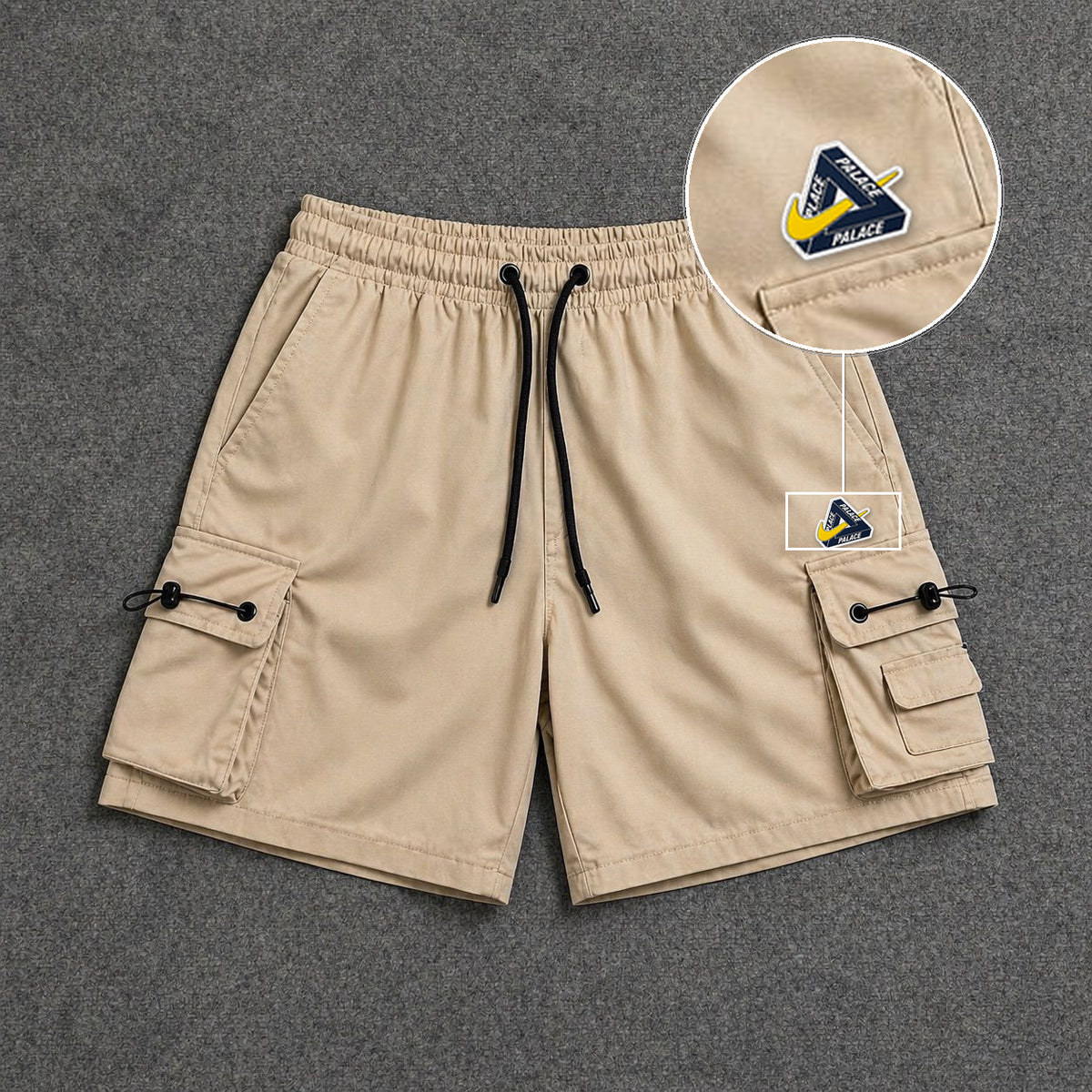 Short Cargo Streetwear Dual Pocket Bege com patch Palace