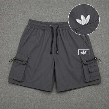 Short Cargo Streetwear Dual Pocket Cinza Chumbo com patch Adidas Branco