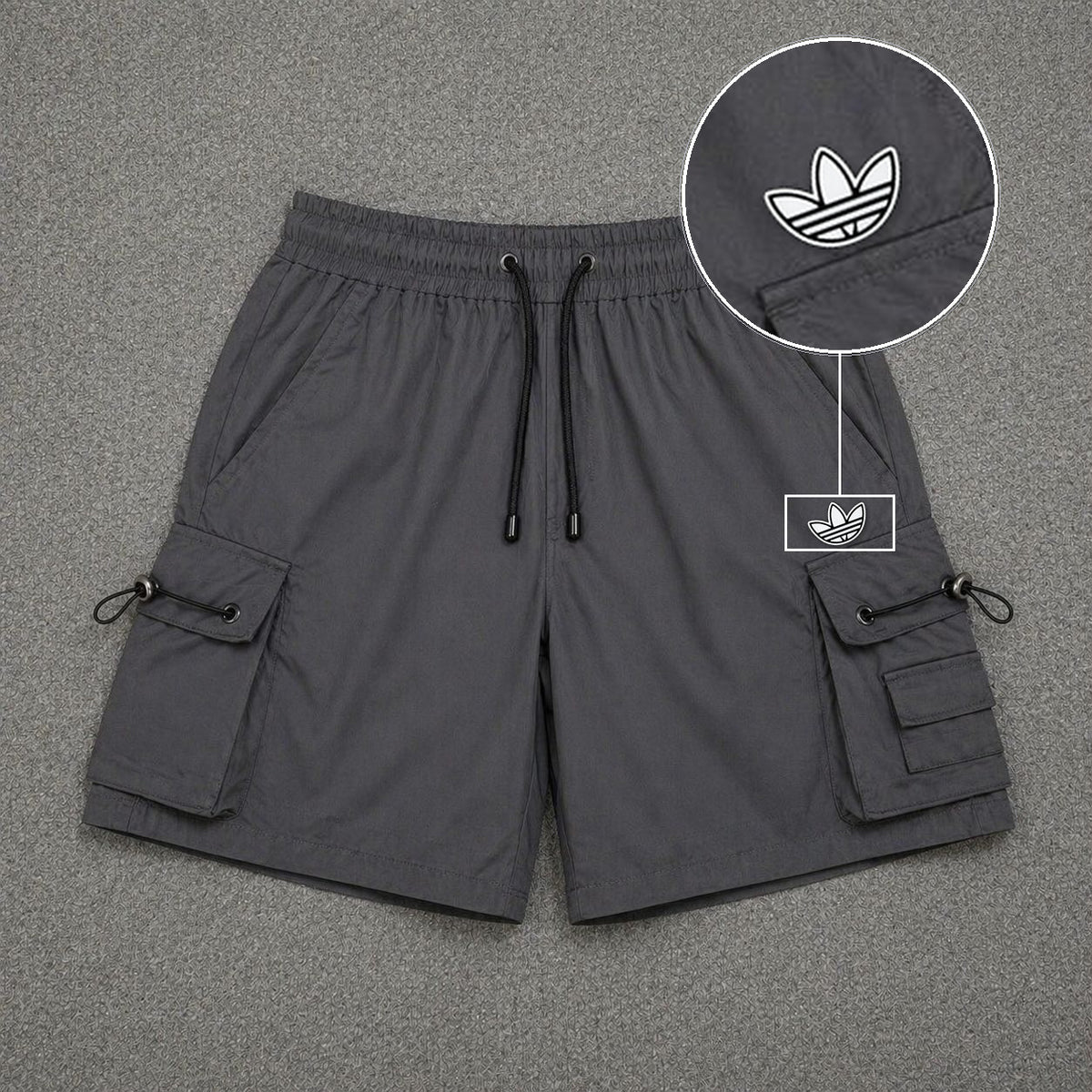 Short Cargo Streetwear Dual Pocket Cinza Chumbo com patch Adidas P B
