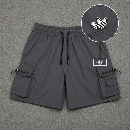 Short Cargo Streetwear Dual Pocket Cinza Chumbo com patch Adidas P B