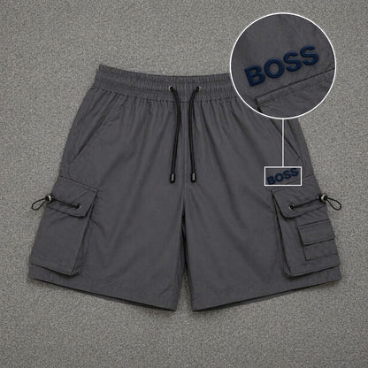 Short Cargo Streetwear Dual Pocket Cinza Chumbo com patch Boss Sp Preto