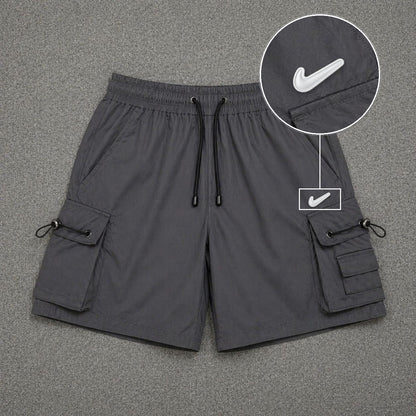 Short Cargo Streetwear Dual Pocket Cinza Chumbo com patch Nike Facao Sp Branca