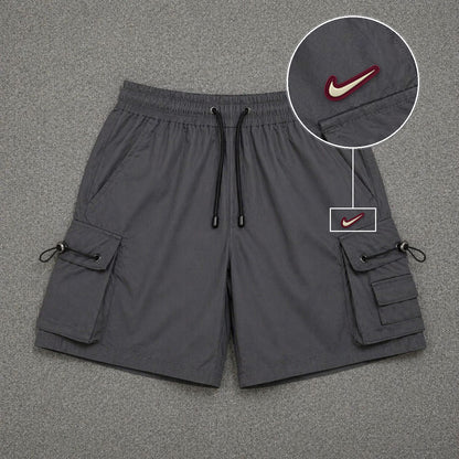Short Cargo Streetwear Dual Pocket Cinza Chumbo com patch Nike Resinado Marrom
