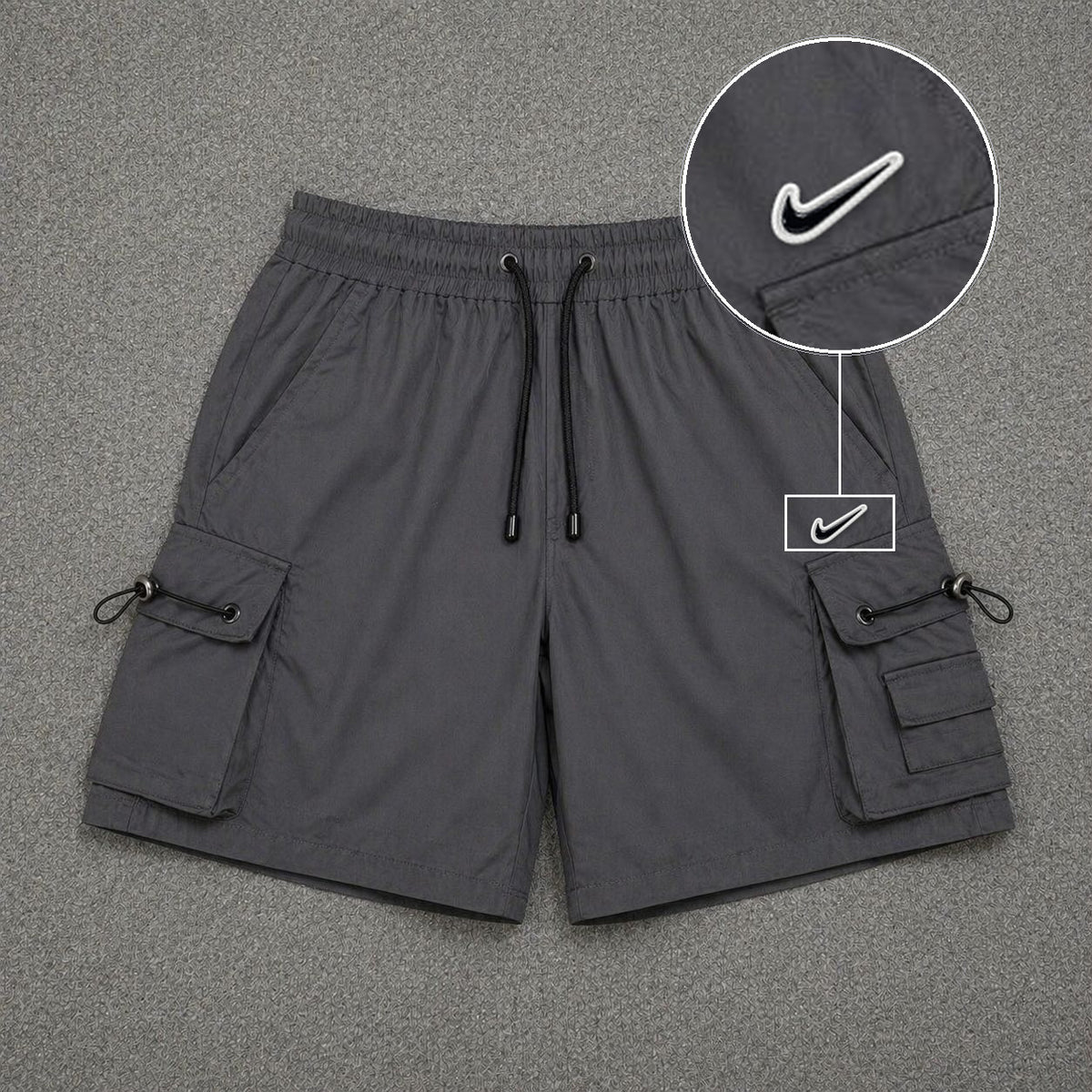 Short Cargo Streetwear Dual Pocket Cinza Chumbo com patch Nike Rs P B