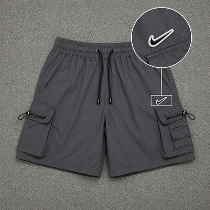 Short Cargo Streetwear Dual Pocket Cinza Chumbo com patch Nike Rs P B