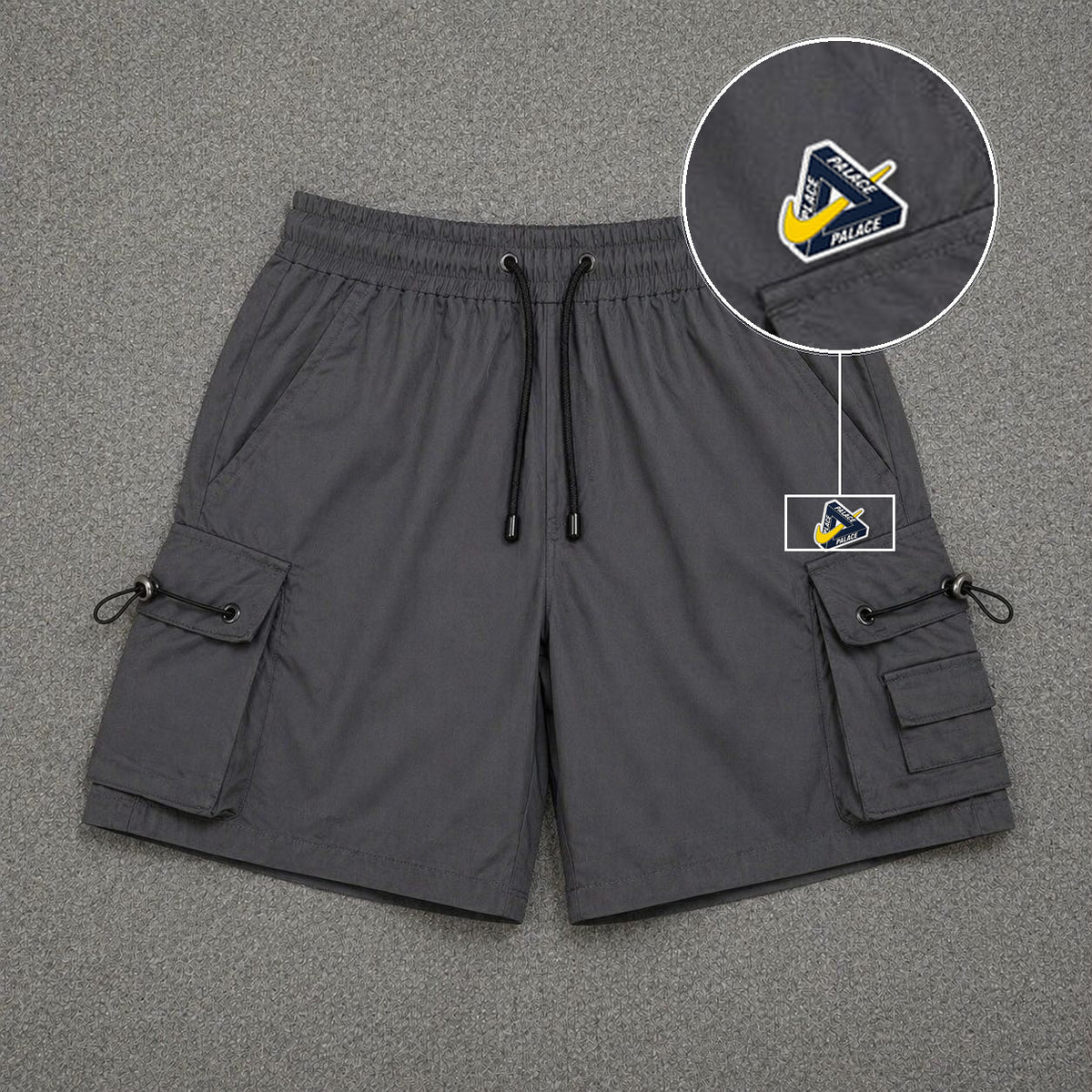 Short Cargo Streetwear Dual Pocket Cinza Chumbo com patch Palace