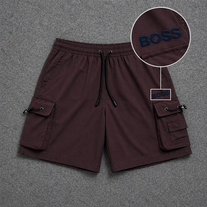 Short Cargo Streetwear Dual Pocket Marrom com patch Boss Sp Preto