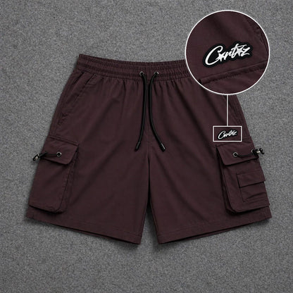Short Cargo Streetwear Dual Pocket Marrom com patch Cortez Escrito