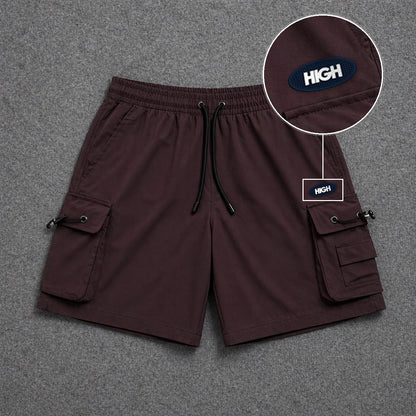 Short Cargo Streetwear Dual Pocket Marrom com patch High Oval