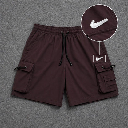 Short Cargo Streetwear Dual Pocket Marrom com patch Nike Facao Sp Branca