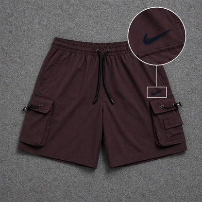 Short Cargo Streetwear Dual Pocket Marrom com patch Nike Facao Sp Preto