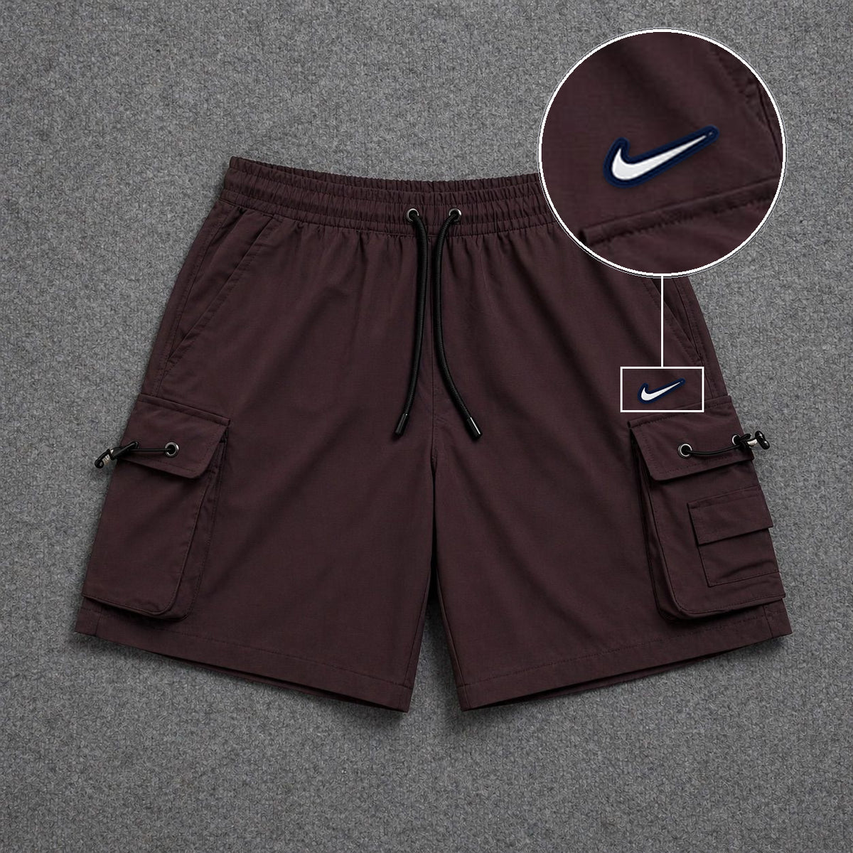 Short Cargo Streetwear Dual Pocket Marrom com patch Nike Resinado B P