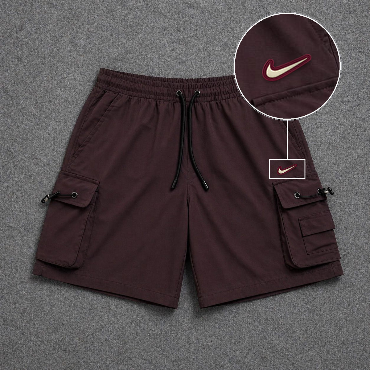 Short Cargo Streetwear Dual Pocket Marrom com patch Nike Resinado Marrom