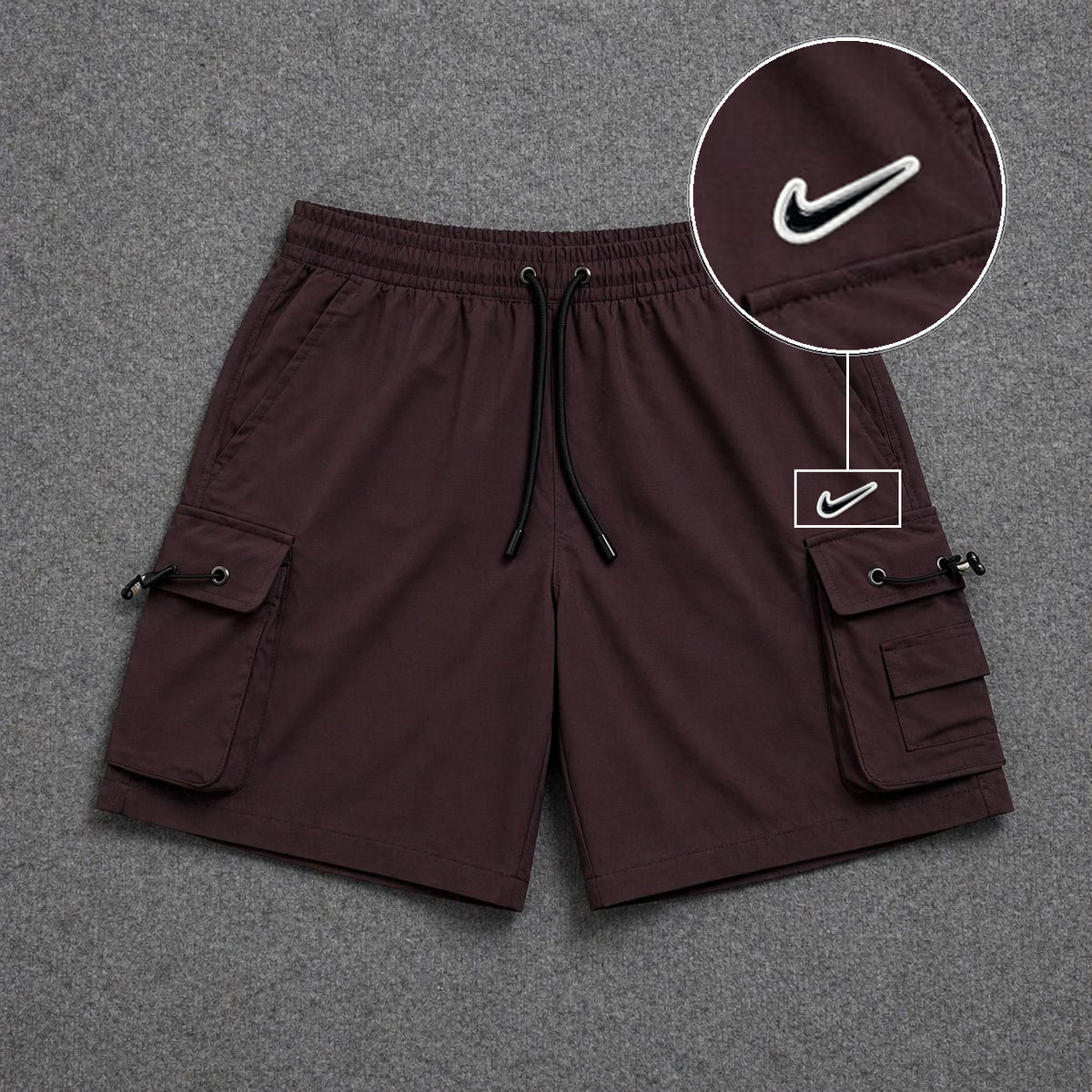 Short Cargo Streetwear Dual Pocket Marrom com patch Nike Rs P B