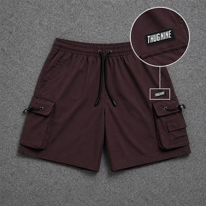 Short Cargo Streetwear Dual Pocket Marrom com patch Thug Nine Retangular