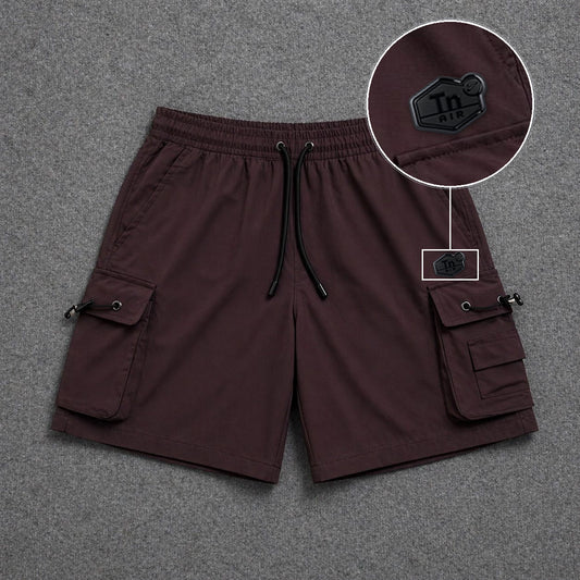 Short Cargo Streetwear Dual Pocket Marrom com patch Tn Resinado Preto