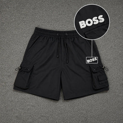 Short Cargo Streetwear Dual Pocket Preto com patch Boss Sp Branco