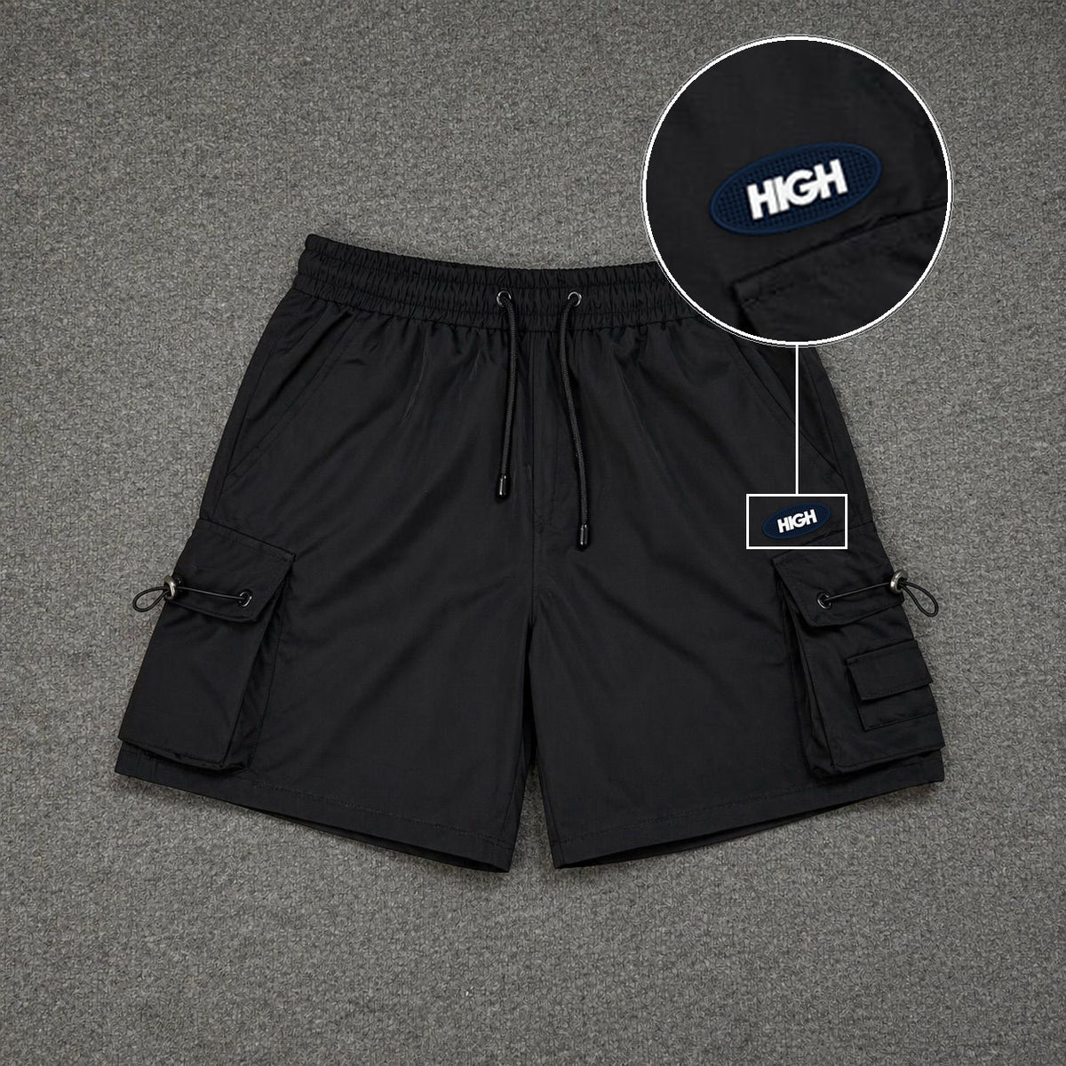 Short Cargo Streetwear Dual Pocket Preto com patch High Oval