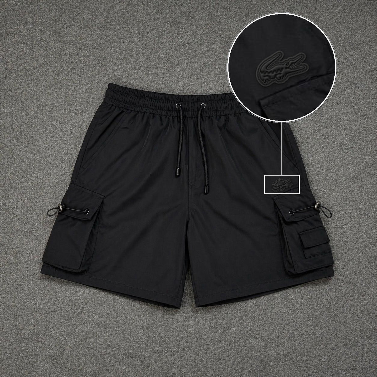 Short Cargo Streetwear Dual Pocket Preto com patch Lacoste Sp Preto
