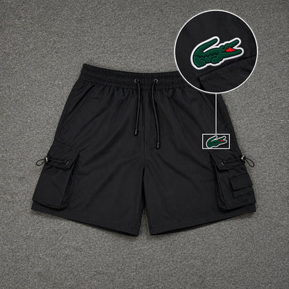 Short Cargo Streetwear Dual Pocket Preto com patch Lacoste Sp