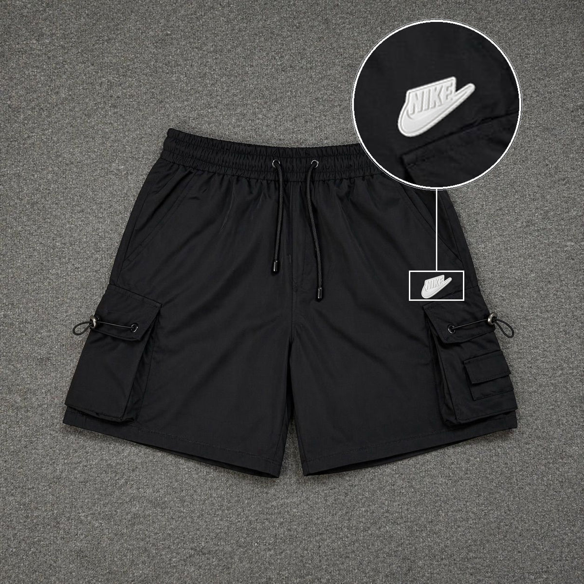 Short Cargo Streetwear Dual Pocket Preto com patch Nike Branco