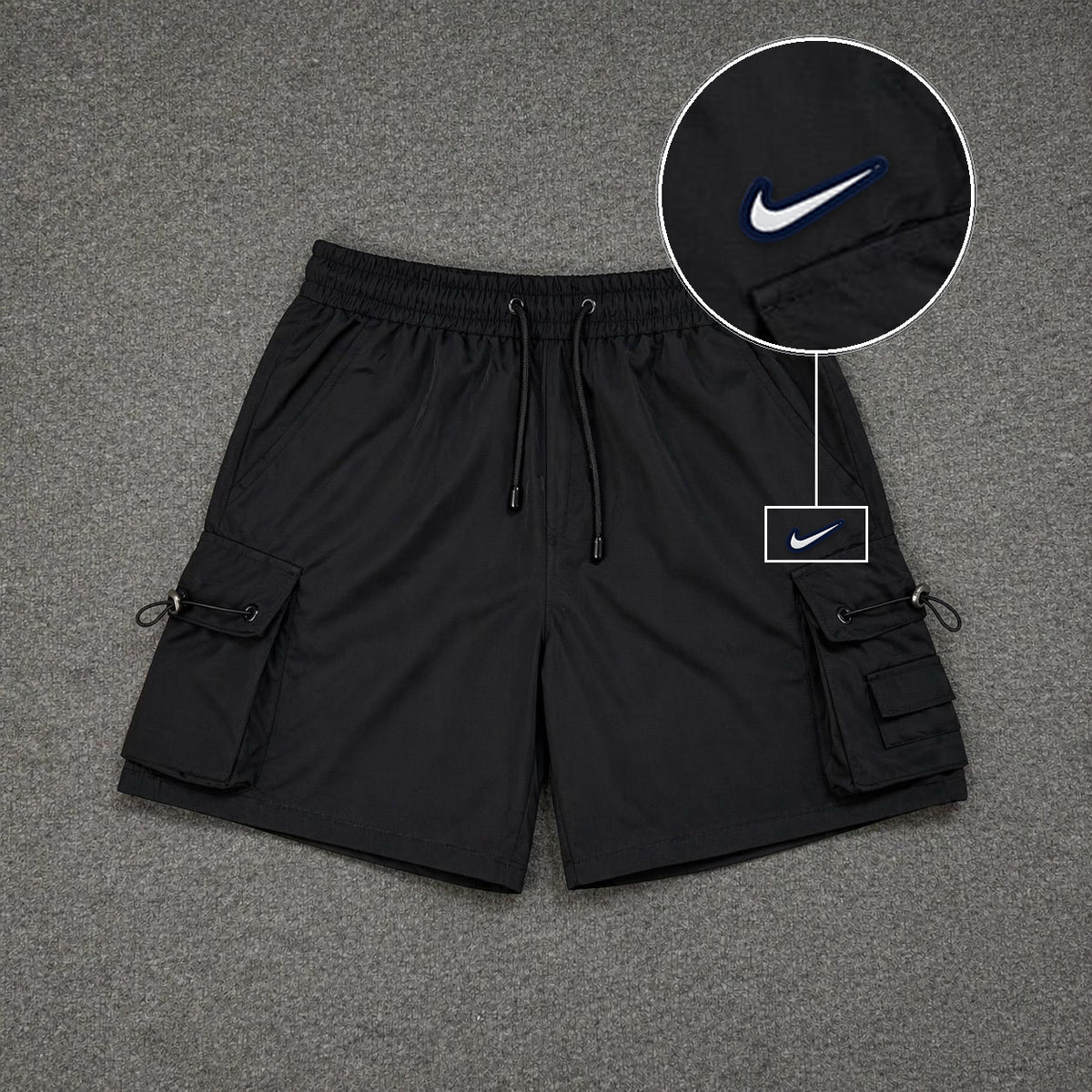 Short Cargo Streetwear Dual Pocket Preto com patch Nike Resinado B P