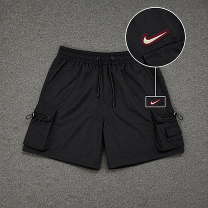 Short Cargo Streetwear Dual Pocket Preto com patch Nike Resinado Marrom