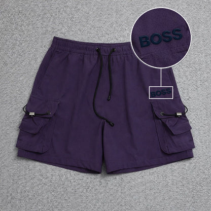 Short Cargo Streetwear Dual Pocket Roxo com patch Boss Sp Preto