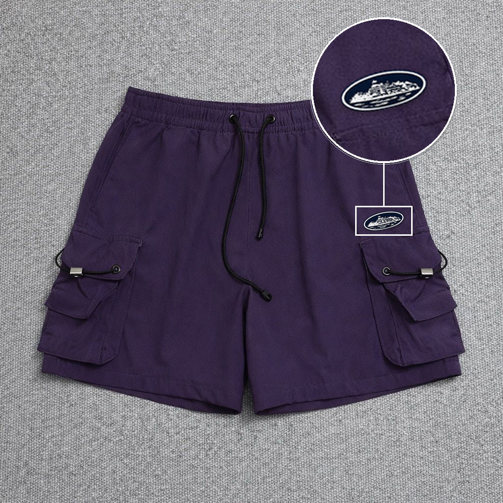 Short Cargo Streetwear Dual Pocket Roxo com patch Cortez Prisao