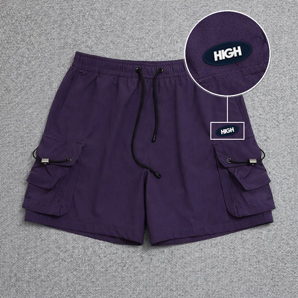 Short Cargo Streetwear Dual Pocket Roxo com patch High Oval
