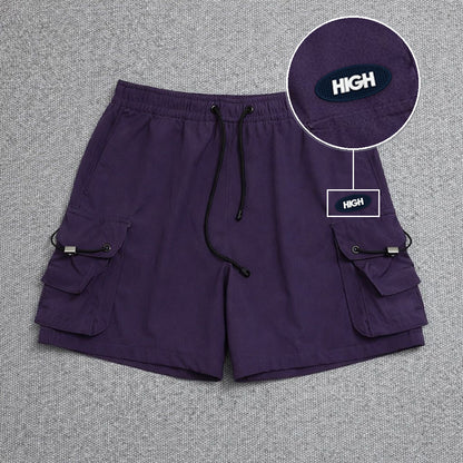 Short Cargo Streetwear Dual Pocket Roxo com patch High Oval