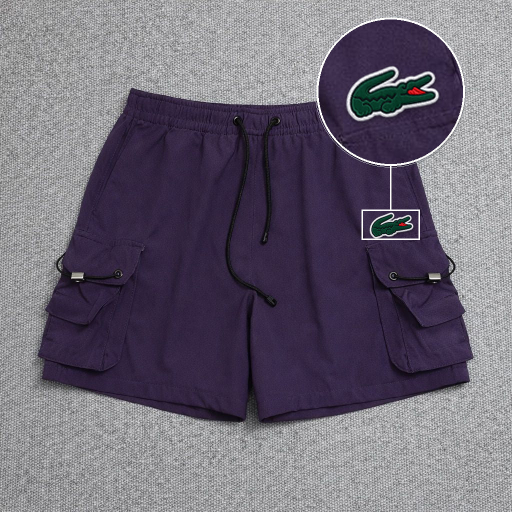 Short Cargo Streetwear Dual Pocket Roxo com patch Lacoste Sp