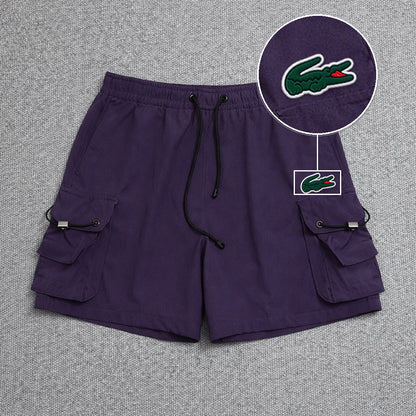 Short Cargo Streetwear Dual Pocket Roxo com patch Lacoste Sp