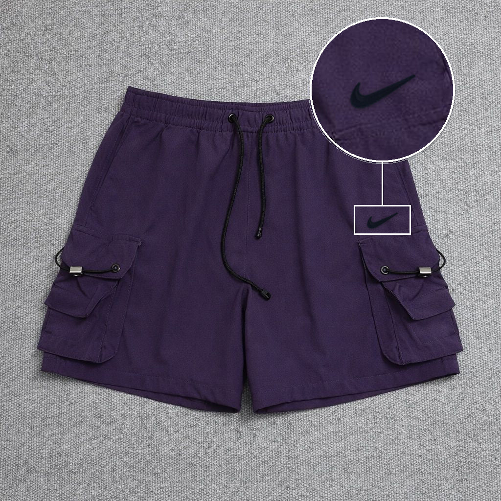Short Cargo Streetwear Dual Pocket Roxo com patch Nike Facao Sp Preto