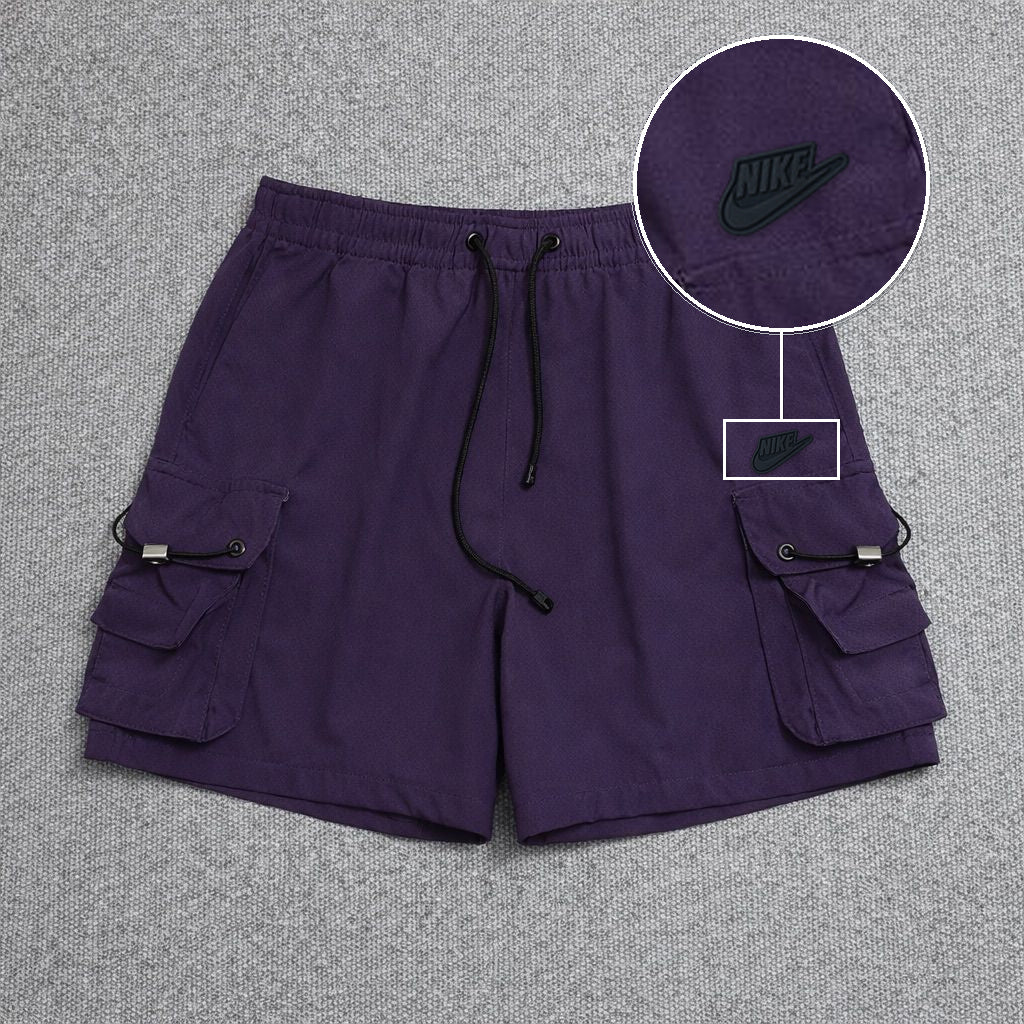 Short Cargo Streetwear Dual Pocket Roxo com patch Nike Preto