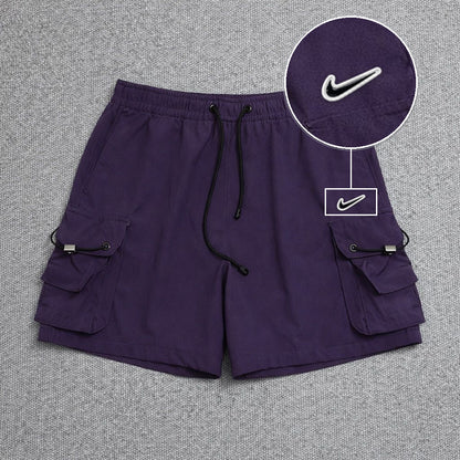 Short Cargo Streetwear Dual Pocket Roxo com patch Nike Rs P B