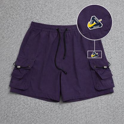 Short Cargo Streetwear Dual Pocket Roxo com patch Palace