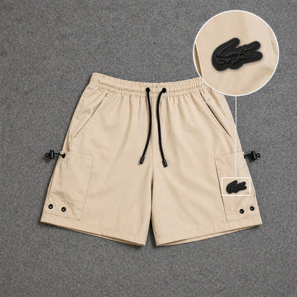 Short Cargo Streetwear Urban com Bolsos Laterais Bege com patch Lacoste Sp Preto