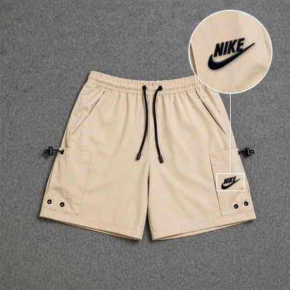 Short Cargo Streetwear Urban com Bolsos Laterais Bege com patch Nike Escrita Sp Preto