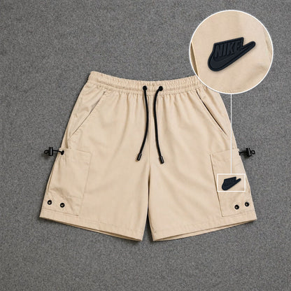 Short Cargo Streetwear Urban com Bolsos Laterais Bege com patch Nike Preto