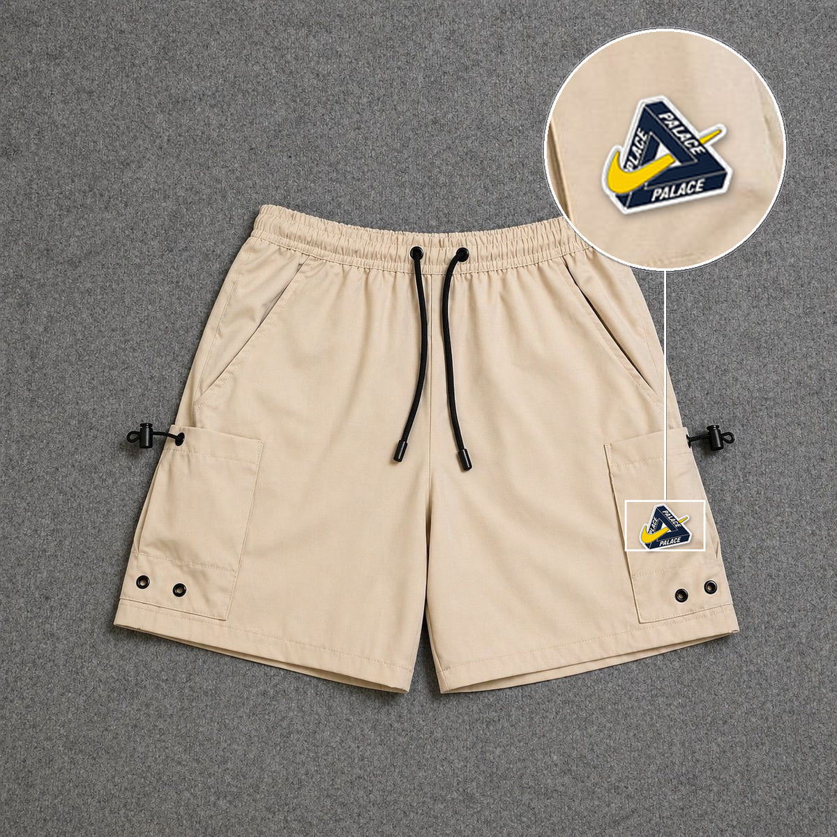 Short Cargo Streetwear Urban com Bolsos Laterais Bege com patch Palace