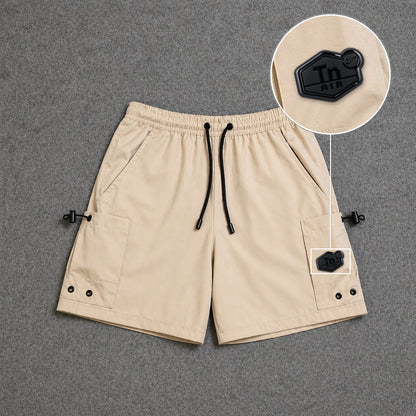 Short Cargo Streetwear Urban com Bolsos Laterais Bege com patch Tn Resinado Preto