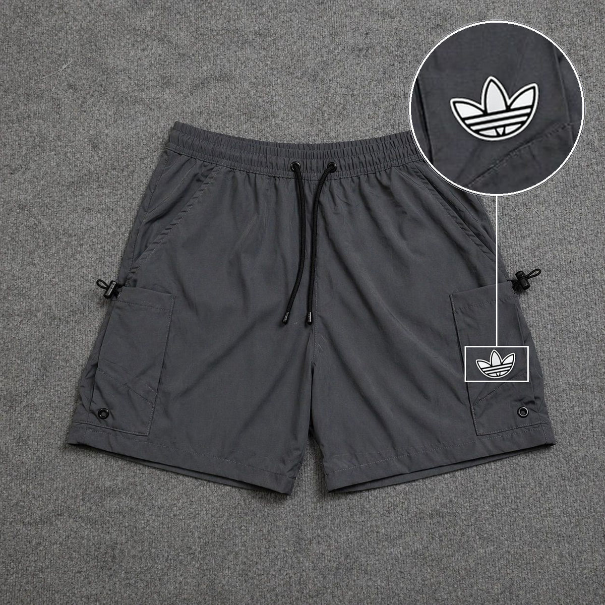 Short Cargo Streetwear Urban com Bolsos Laterais Cinza com patch Adidas P B