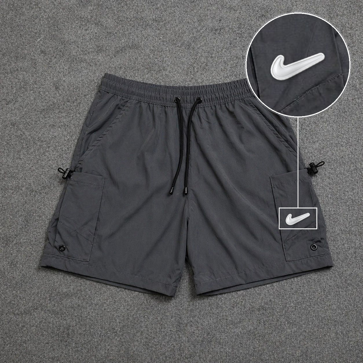 Short Cargo Streetwear Urban com Bolsos Laterais Cinza com patch Nike Facao Sp Branca