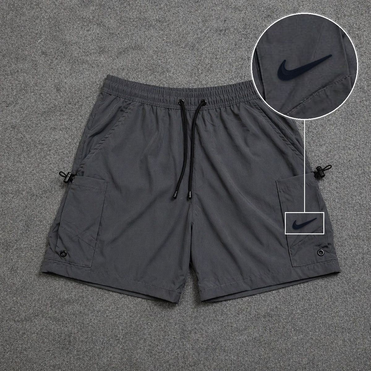 Short Cargo Streetwear Urban com Bolsos Laterais Cinza com patch Nike Facao Sp Preto