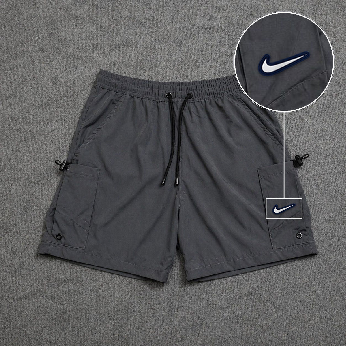 Short Cargo Streetwear Urban com Bolsos Laterais Cinza com patch Nike Resinado B P