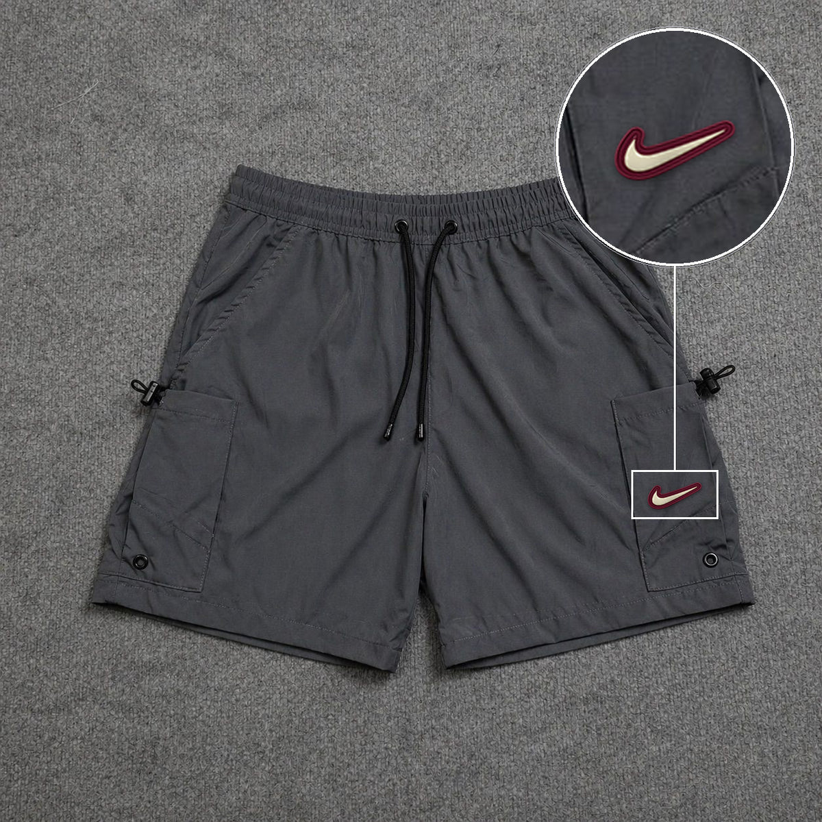 Short Cargo Streetwear Urban com Bolsos Laterais Cinza com patch Nike Resinado Marrom