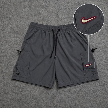 Short Cargo Streetwear Urban com Bolsos Laterais Cinza com patch Nike Resinado Marrom